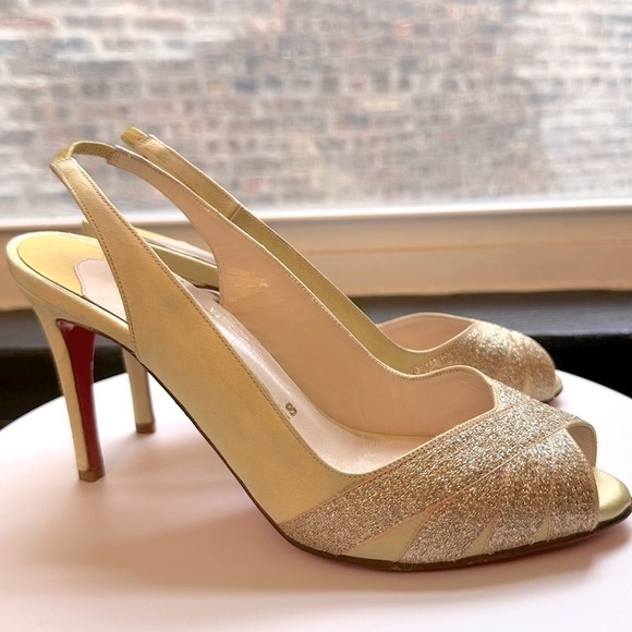 Christian Louboutin Shoes - 🌺CHRISTIAN LOUBOUTIN 🌺 Yellow Satin Glitter Accents Slingback pumps size: 37